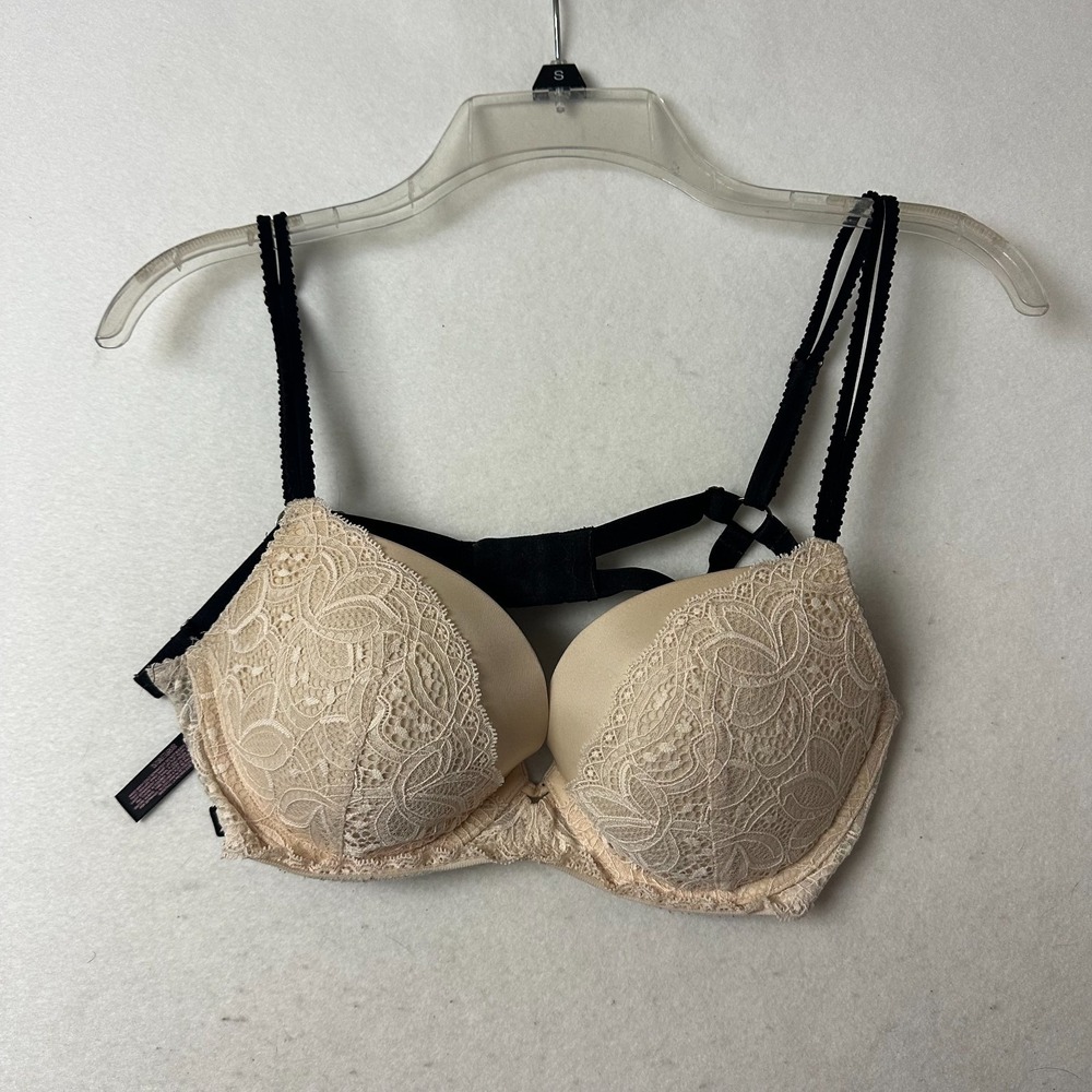 Victoria's Secret Very Sexy‎ Push-Up Bra 34D Beige Lace Black Strappy  Underwire